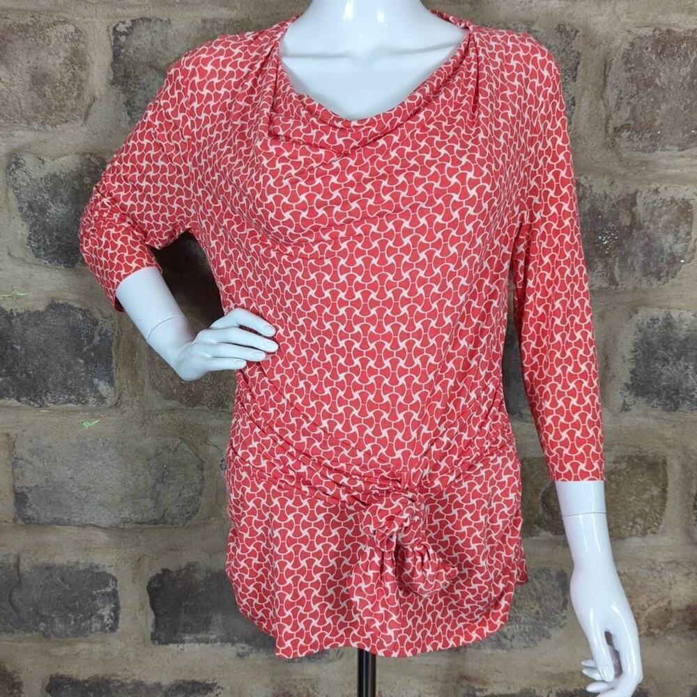 LAUNDRY by Shelli Segal Top Women Small Geometric Design Coral White Cowl